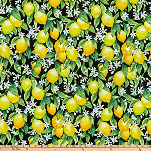 Timeless Treasures Splash Of Lemon Fruiting Lemons Black Fabric by the Yard