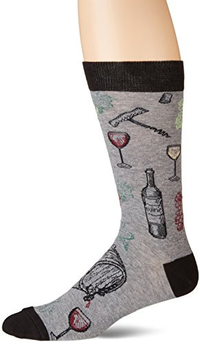 K  Bell Men s Food and Drink Casual Novelty Crew Socks  Wine  Charcoal   Shoe Size  6 12
