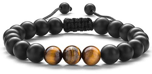 Hamoery Men Women 8mm Matte Tiger Eye Beads Bracelet Braided Rope Natural Stone Yoga Bracelet Bangle  Matte Tiger eye