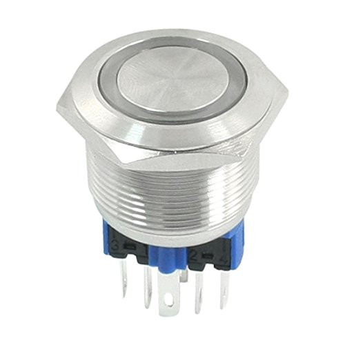 12V Green LED DPST 22mm Momentary Stainless Steel Push Button Switch