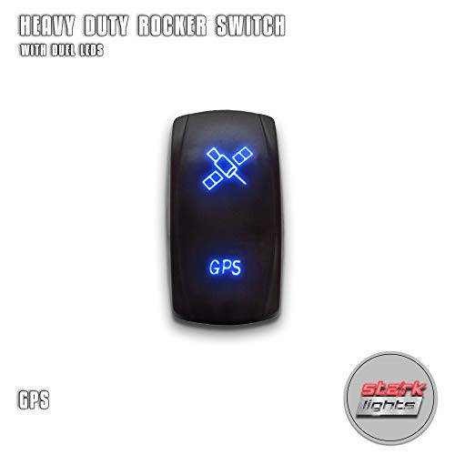 GPS   Blue   STARK 5 PIN Laser Etched LED Rocker Switch Dual Light   20A 12V ON OFF