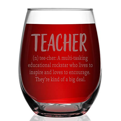 Shop4Ever Teacher Definition Laser Engraved Stemless Wine Glass
