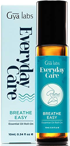 Gya Labs Breathe Easy Essential Oil Roll On   Peppermint   Eucalyptus For Sinus   Congestion Relief  10ml    100 Pure  Natural   Pre Diluted Roll On Essential Oil Blends For Topical Use