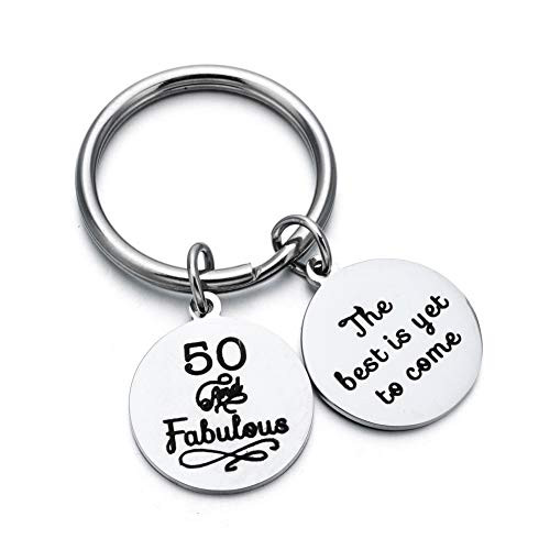 ODLADM Happy Birthday Gift 30th 40th 50th 60th Charms Key Ring for Key Holder Stainless Steel Key Chain 3cm  50th