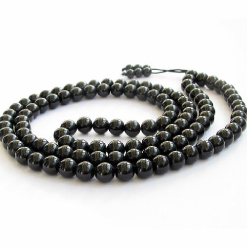 OVALBUY 8mm Black Glass 108 Beads Tibetan Buddhist Prayer Mala Necklace Wrist Mala
