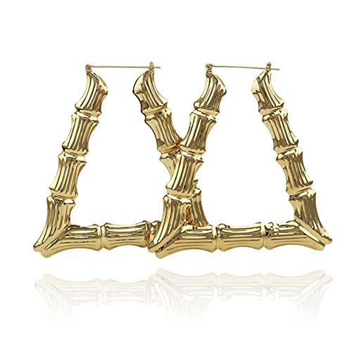 Womens Hip Hop Oversized Triangle Bamboo Hoop Earrings 80mm