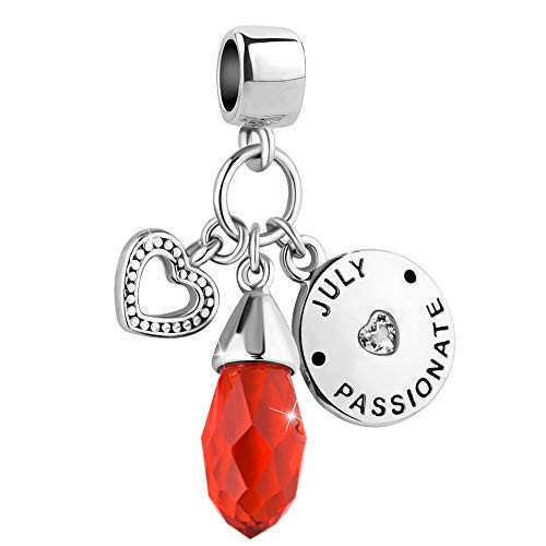 Charmed Craft Heart Love Birthday Stone Charms Dangle Beads for Snake Chain Bracelets July Passionate Charmed Craft Heart Love Birthday Stone Charms Dangle Beads for Snake Chain Bracelets July Passionate