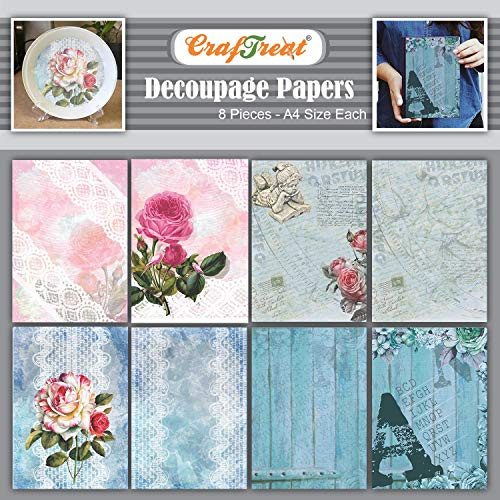 Craftreat Roses Decoupage Paper Vintage Craft Paper   Rose Lace and Alphabet Letter Decoupage Paper Sheets   8 Pcs   Size  A4   Flower Beauty Valentine Decoupage Paper Craft   Rose Decoupage