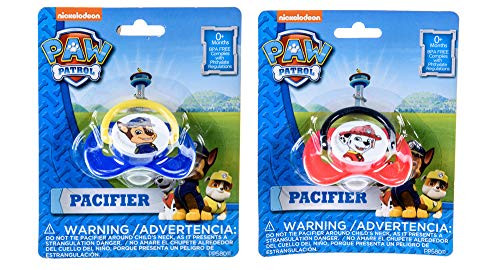 Paw Patrol Pacifier BPA Free 2 Count Pacifiers for Baby Infant Toddler Boys Featuring Chase and Marshal   Blue and Red