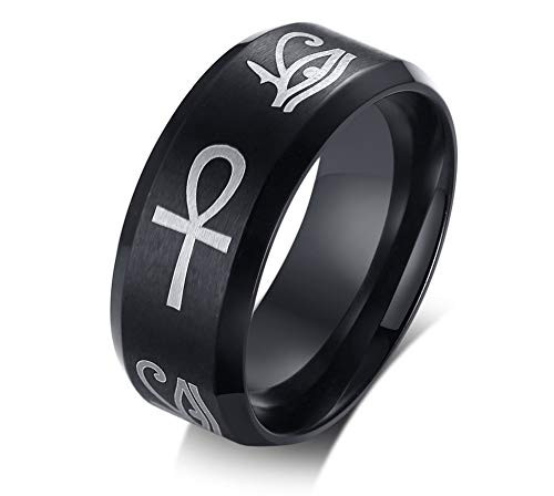 PJ Jewelry Ancient Egyptian Symbol Eye of Horus Ankh Cross Protection Wedding Band Ring for Men Size 11