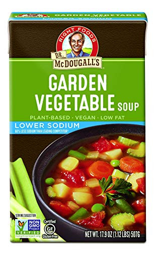 Dr. McDougall's Right Foods Lower Sodium Garden Vegetable Soup, 17.9 Ounce (Pack of 6) Vegan, Gluten-Free, Non-GMO, No Added Oil, Paper Cartons From Certified Sustainably-Managed Forests