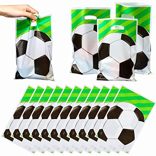BeYumi 50Pcs Soccer Party Favor Bags   Soccer Party Favors Décor Birthday Party Supplies  Plastic Football Sports Theme Party Gift Goody Bags  Soccer Treat Candy Loots Bags for Kids Boys Decorations