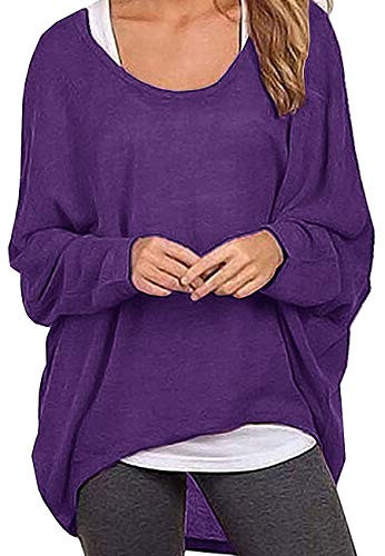 Dutebare Women Baggy Sweater Oversized Shirts Off Shoulder Batwing Sleeve Pullover Tops Purple M