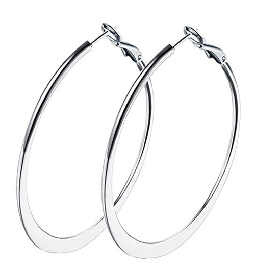 2 Hoop Earrings 18k White Gold Plated Hoop Earrings for Womens sensitive ears 50mm 2 Hoop Earrings 18k White Gold Plated Hoop Earrings for Womens sensitive ears 50mm