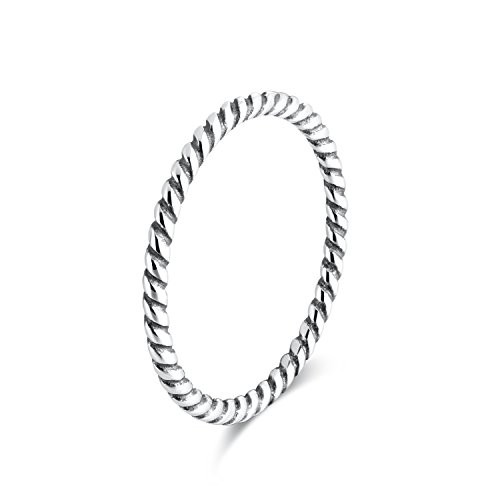 SILBERTALE 1 2mm 925 Sterling Silver Retro Rope Band Stackable Knuckle Rings Midi Thin Rings Pinky Rings Size 2 5