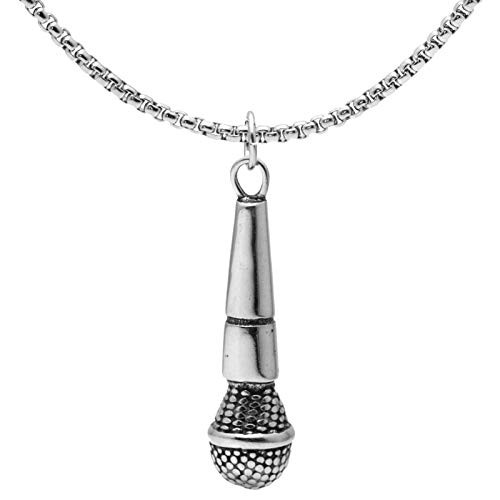 Xusamss Punk Rock Titanium Steel Microphone Pendant Necklace 22inches Box Chain Xusamss Punk Rock Titanium Steel Microphone Pendant Necklace 22inches Box Chain