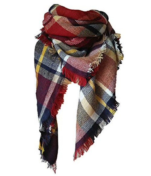Plaid Blanket Scarf Winter Fall Scarfs for Women  Warm Soft Chunky Oversized Tartan Shawls Wraps Scarves 5 Wine red scarf