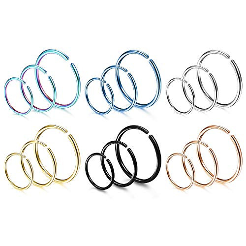 Senxido 18Pcs 20G 316L Stainless Steel Nose Ring Hoop Cartilage Hoop Septum Piercing 6 10mm