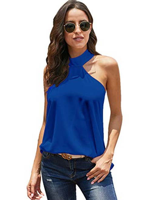 SOLY HUX Women s Halter Cami Top Keyhole Sleeveless Blouse Blue S
