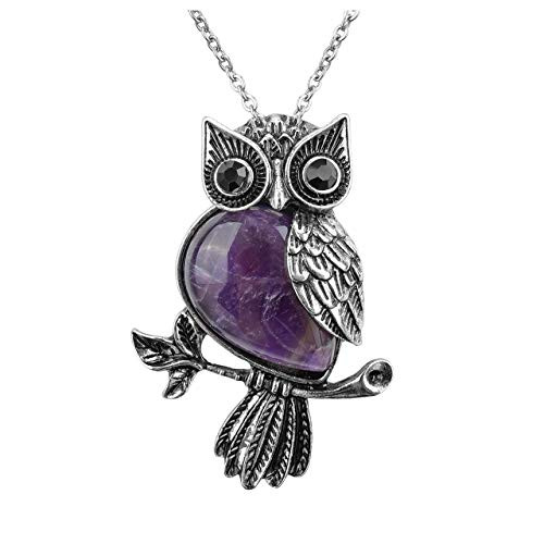 Top Plaza Owl Necklace Amethyst Healing Crystal Stone Pendant Reiki Spiritual Energy Gemstone Quartz Necklaces for Women Men Top Plaza Owl Necklace Amethyst Healing Crystal Stone Pendant Reiki Spiritual Energy Gemstone Quartz Necklaces for Women Men