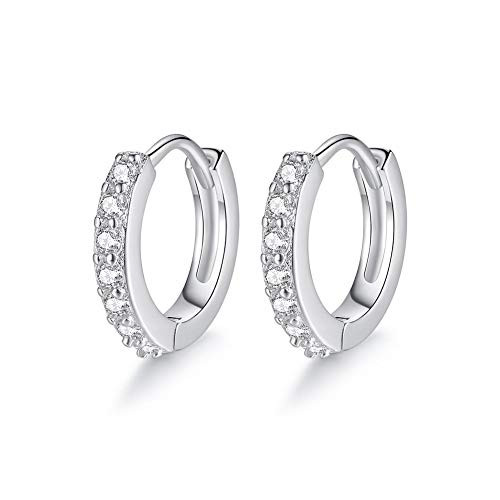 925 Sterling Silver Small Hoop Earrings  Cubic Zirconia Cuff Huggie Hoop Earrings in 14K Gold  Rose Gold  Silver for Women Girls  Silver  8 8mm 0 34