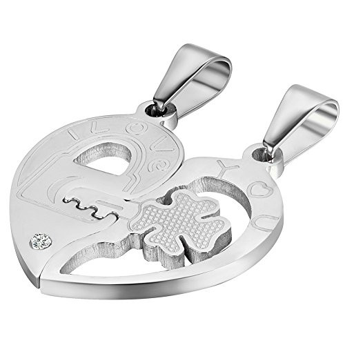Cupimatch 2 Piece Stainless Steel Couple Necklace I Love You Lock and Key Puzzle Matching Pendant with Chain Cupimatch 2 Piece Stainless Steel Couple Necklace I Love You Lock and Key Puzzle Matching Pendant with Chain