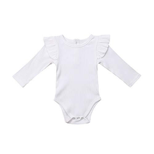 JRPONY Newborn Clothes Knit Romper Long Sleeve Baby Boys Girls Solid Color Bodysuit Jumpsuit  Ruffle White  0 3 Months