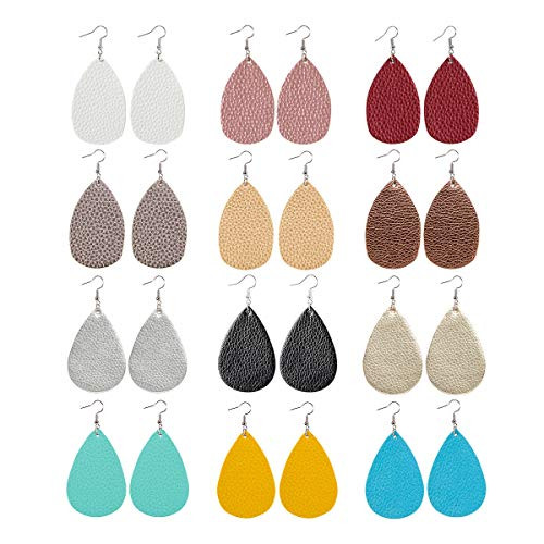 12 Pairs Faux Leather Earrings Teardrop Petal Drop Earrings Long Dangle Earrings Lightweight Leaf Handmade Earrings with Clear Silicone Backings for Women 12 Pairs Faux Leather Earrings Teardrop Petal Drop Earrings Long Dangle Earrings Lightweight Leaf Handmade Earrings with Clear Silicone Backings for Women