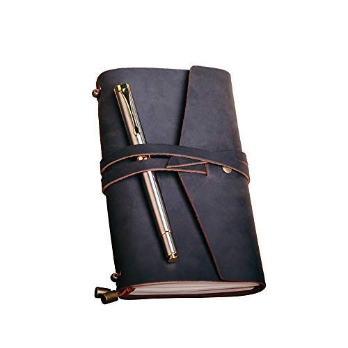 LEATHER JOURNAL Writing Notebook,Refillable Handmade Traveler's Notebook,Antique Leather Diary for Men & Women,Perfect to write in, Travel Journal, Small Leather Notebook with Pen,Black