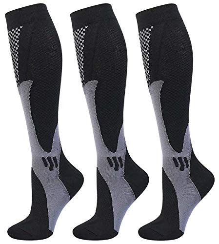 Alanfox 3 Pair Compression Socks Women Men 20 30mmHg for Athletic Nursing Medical Travel Boost Stamina Circulation   Recovery  Black L XL