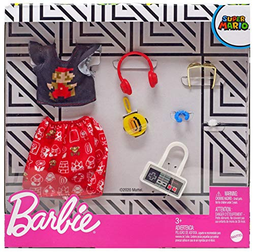 Barbie Storytelling Fashion Pack of Doll Clothes Inspired by Super Mario Graphic Top Print Skirt 6 Video Game Themed Accessories Dolls Gift for 3 to 8 Year Olds Barbie Storytelling Fashion Pack of Doll Clothes Inspired by Super Mario Graphic Top Print Skirt 6 Video Game Themed Accessories Dolls Gift for 3 to 8 Year Olds