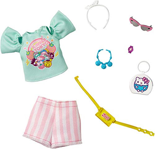 Barbie Storytelling Fashion Pack of Doll Clothes Inspired by Hello Kitty Friends Aqua Kawaii Tokyo Top Striped Shorts 6 Accessories Dolls Gift for 3 to 8 Year Olds Barbie Storytelling Fashion Pack of Doll Clothes Inspired by Hello Kitty Friends Aqua Kawaii Tokyo Top Striped Shorts 6 Accessories Dolls Gift for 3 to 8 Year Olds