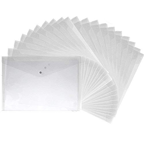 20 Pack Premium Translucent Plastic Envelopes with Snap Button Clear Document Folder for A4 Size Water Resistant File Holder