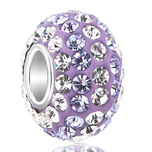 CandyCharms 925 Sterling Silver Purple Crystal Charm Bead for Bracelet