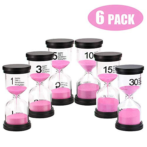 Happycat Sand Timer 6 Pieces Hourglass Sandglass Timer 1min   3mins   5mins   10mins   15mins   30mins for Games Classroom Home Office  pink