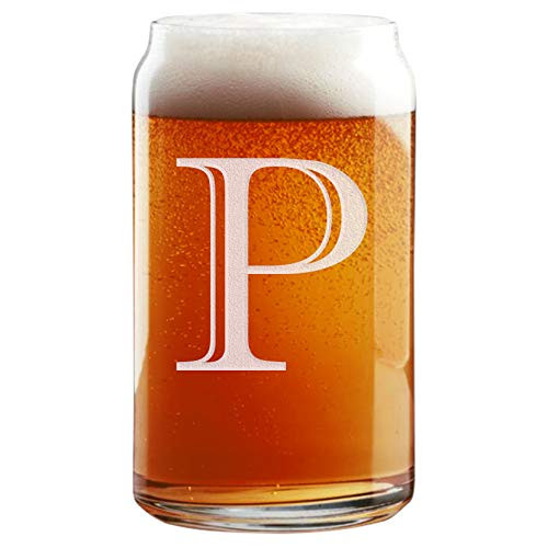 Etched Monogram 16oz Can Glass for Soda or Beer  Letter P