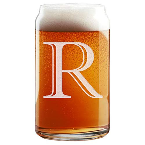 Etched Monogram 16oz Can Glass for Soda or Beer  Letter R
