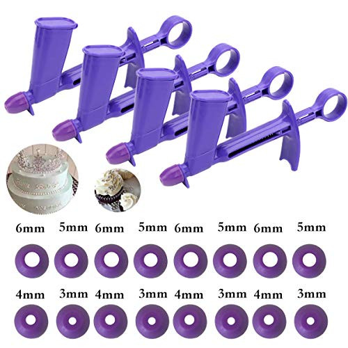 4 Pieces Plastic Pearl Applicator  Cake Pearl Ball Applicator for Extruder Sugar Craft Cake Baking Decorating Tools with 1 set contains 4 adapters  3mm  4mm  5mm  6mm