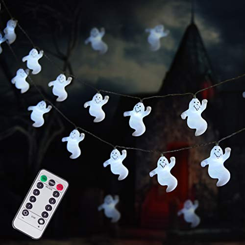 LUMINATERY Halloween Big Ghost String Lights  30LED 8 Lighting Modes with Remote Controller  Battery Powered Waterproof String Lights for Indoor Outdoor Halloween Decorations  Medium