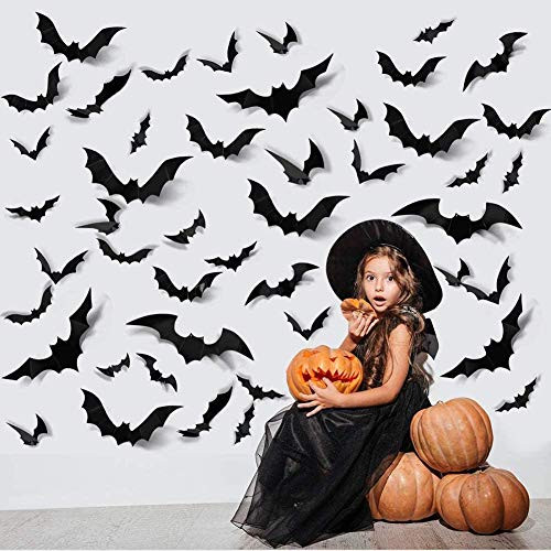 Halloween Decorations 3D bat Decorations 128PCS DIY Scary Window Bats Window Decal Window Stickers  Halloween Party Decoration Supplies