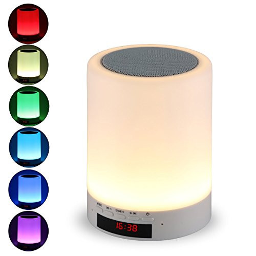 Night light bluetooth speaker, Tranesca Portable Wireless Bluetooth Speaker with 7 color LED light, warm night light and alarm clock