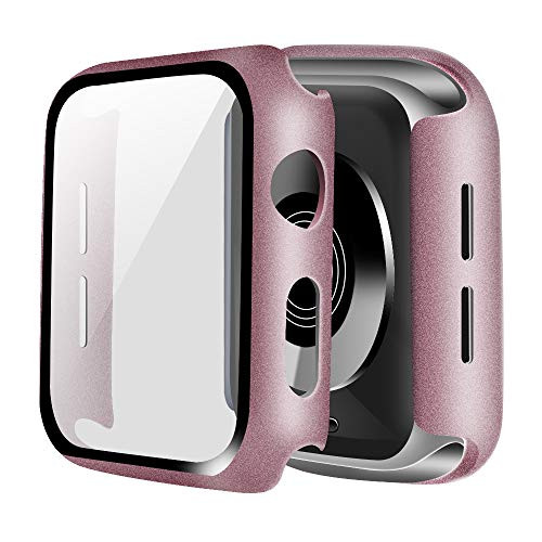 ONMROAD Rose Gold Hard Case Compatible with Apple Watch Series 6 SE Series 5 40mm  Overall Protective PC Screen Protector with Thin Tempered Glass Cover for iwatch Series 4 40mm