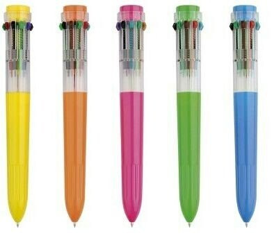 Shuttle Pens Neon Plastic Toy Multicolored Click Pens 10 Ink Colors Pack of 12