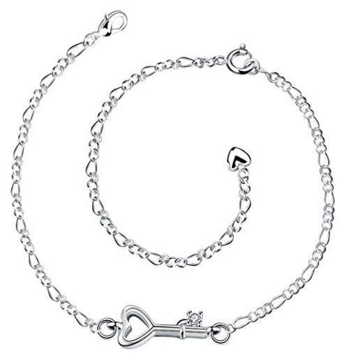 Greendou 925 Sterling Silver Plated Cute Love Key Zircon Pendant Adjustable Chain Anklet Greendou 925 Sterling Silver Plated Cute Love Key Zircon Pendant Adjustable Chain Anklet