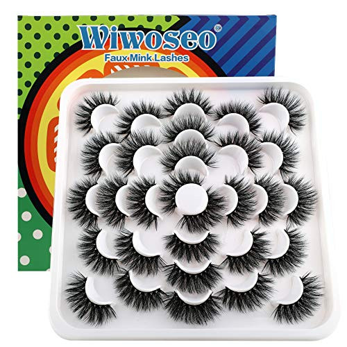 Wiwoseo False Eyelashes 20MM Faux Mink Lashes 15 Pairs Dramatic 6D Long Fluffy Volume False Lashes Pack