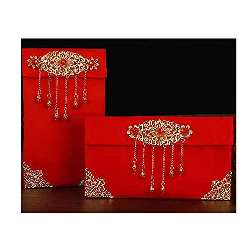 Chinese Element Festive Silk Red Envelopes HongBao Card Envelopes Gift Wrap Bags Red Lucky Money Pockets for New Year Spring Festival Birthday and Wedding  0B