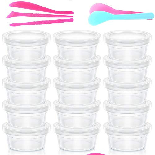 BSTYU Slime Storage Container - Big Slime Box 50pcs Slime Storage Tank with Lids Foam Ball - Leak-Proof Transparent Plastic Slime Storage Containers 100ml
