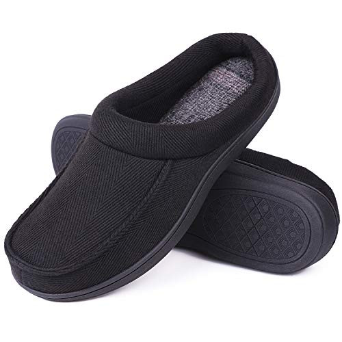 LongBay Men s Wool Like Memory Foam Slippers Comfy Cozy Clogs House Shoes  Small   7 8 D M  US  Black