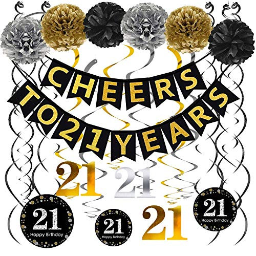 Famoby 21th Birthday Party Decorations KIT Cheers to 21 Years Banner Sparkling Celebration 21 Hanging Swirls Poms Perfect 21 Years Old Party Supplies Famoby 21th Birthday Party Decorations KIT Cheers to 21 Years Banner Sparkling Celebration 21 Hanging Swirls Poms Perfect 21 Years Old Party Supplies