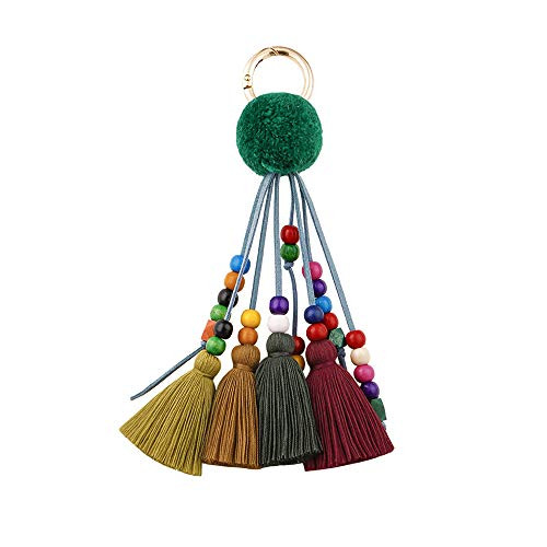 MILAKOO Tassels Pom Poms Keychain Bohemian Handbag Bags Pendant Key Chain Rings